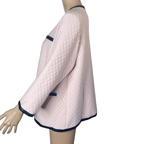 Joan Rivers Quilted Jacket Womens Large Pink Faux Leather Black Trim - Picture 9 of 10